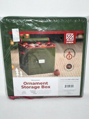 ZOBER Christmas Ornament Storage Box, Holds 64 Ornaments, Green, NWT Condition: